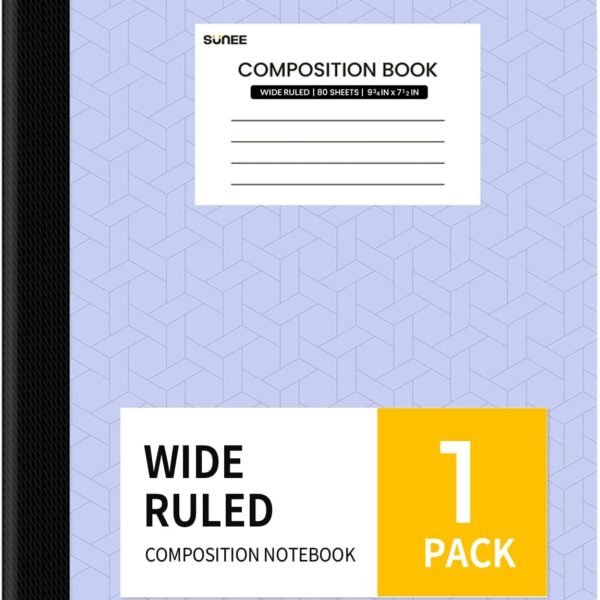 SUNEE Composition Notebook, Wide Ruled Paper, Home School Supplies for College Students & K-12, 9-3/4" x 7-1/2", 80 Sheets/160 Pages, Purple