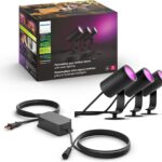 Philips Hue Lily Outdoor Smart Spotlight Base Kit, 3 Pack, White and Color Ambiance LED Walkway Lights, Low Voltage Landscape Lighting, Requires Bridge, Control with App & Voice, Weatherproof