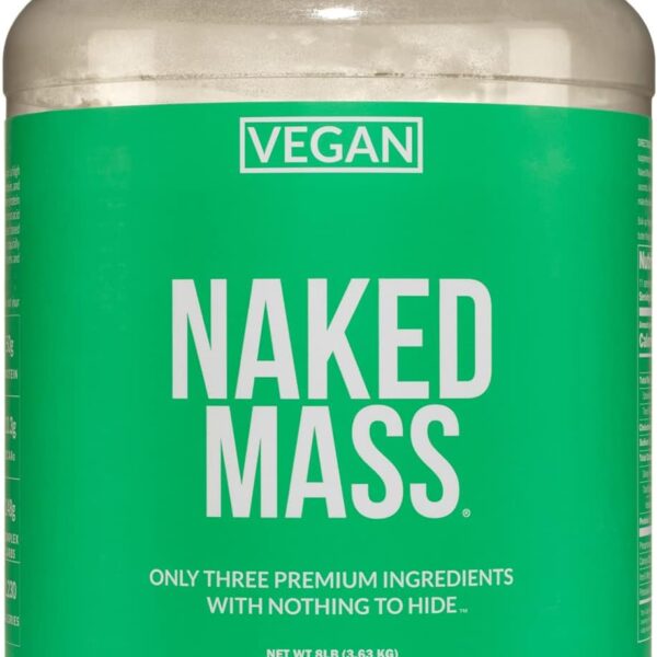 NAKED Vegan Mass - Natural Vegan Weight Gainer Protein Powder - 1,230 Calories, NSF Certified, Non-GMO, Soy & Gluten Free, No Artificial Ingredients - 8LB Bulk - 11 Servings