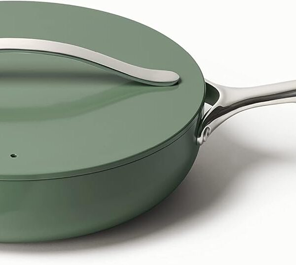 Caraway Nonstick Ceramic Saut Pan with Lid (4.5 qt, 12") - Non Toxic, PTFE & PFOA Free - Oven Safe & Compatible with All Stovetops (Gas, Electric & Induction) - Sage