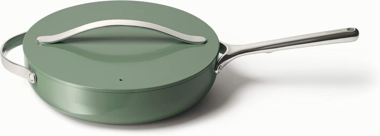 Caraway Nonstick Ceramic Saut Pan with Lid (4.5 qt, 12") - Non Toxic, PTFE & PFOA Free - Oven Safe & Compatible with All Stovetops (Gas, Electric & Induction) - Sage