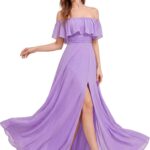 Ever-Pretty Women's Summer Off The Shoulder Flowy Chiffon Formal Wedding Guest Dresses Maxi Side Split Bridesmaid Dress 0968