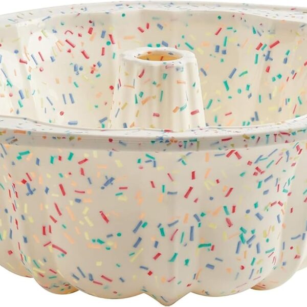 Trudeau 5118558 Structure Fluted Cake Pan Silicone Bakeware, Medium, Confetti White