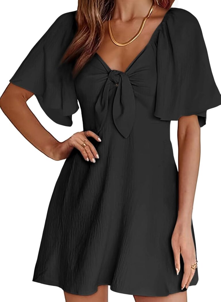 Dokotoo Womens Dresses 2026 Spring Summer Deep V Neck Elegant Cocktail Bow tie Mini Dress S-XL