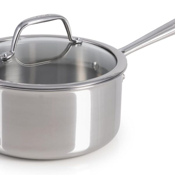 T-Fal Pro Tri-Ply Stainless Steel Sauce Pan with Lid, 2 Quart Saucepan with Lid, Induction Pot, Oven Safe 500F, Lid-350F, Fast & Even Heat, Professional Quality & Durability, Silver