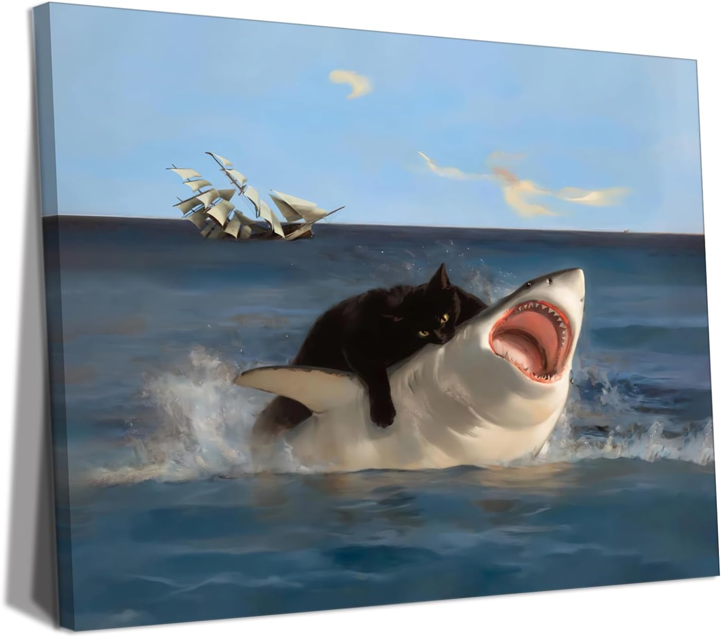 Yaneiro Framed Black Cat Bathroom Wall Art, Funny Quirky Cat and Shark Pictures Canvas Print, Abstract Black Cat Shark Posters Wall Decor for Room Bedroom Living Room Bathroom 12x16 in Yaneiro Framed Black Cat Bathroom Wall Art, Funny Quirky Cat and Shark Pictures Canvas Print, Abstract Black Cat Shark Posters Wall Decor for Room Bedroom Living Room Bathroom 12x16 in