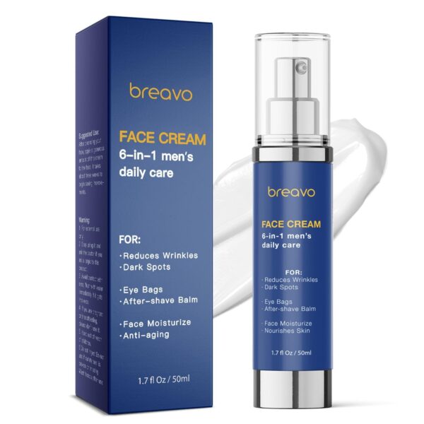 Breavo 6 in 1 Face Cream for Men: 6 in 1 Mens Face Moisturizer, Mens Face Cream Anti Aging - Eye Bags Treatment & Wrinkle Cream for Men 1.7 oz