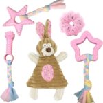 Volacopets Puppy Toys for Teething, Puppy Chew Toys for Small Dogs, Crinkle Dog Toys Small Breed Boredom and stimulating, Dog Toys for Small Dogs, Pink, 5-Pack