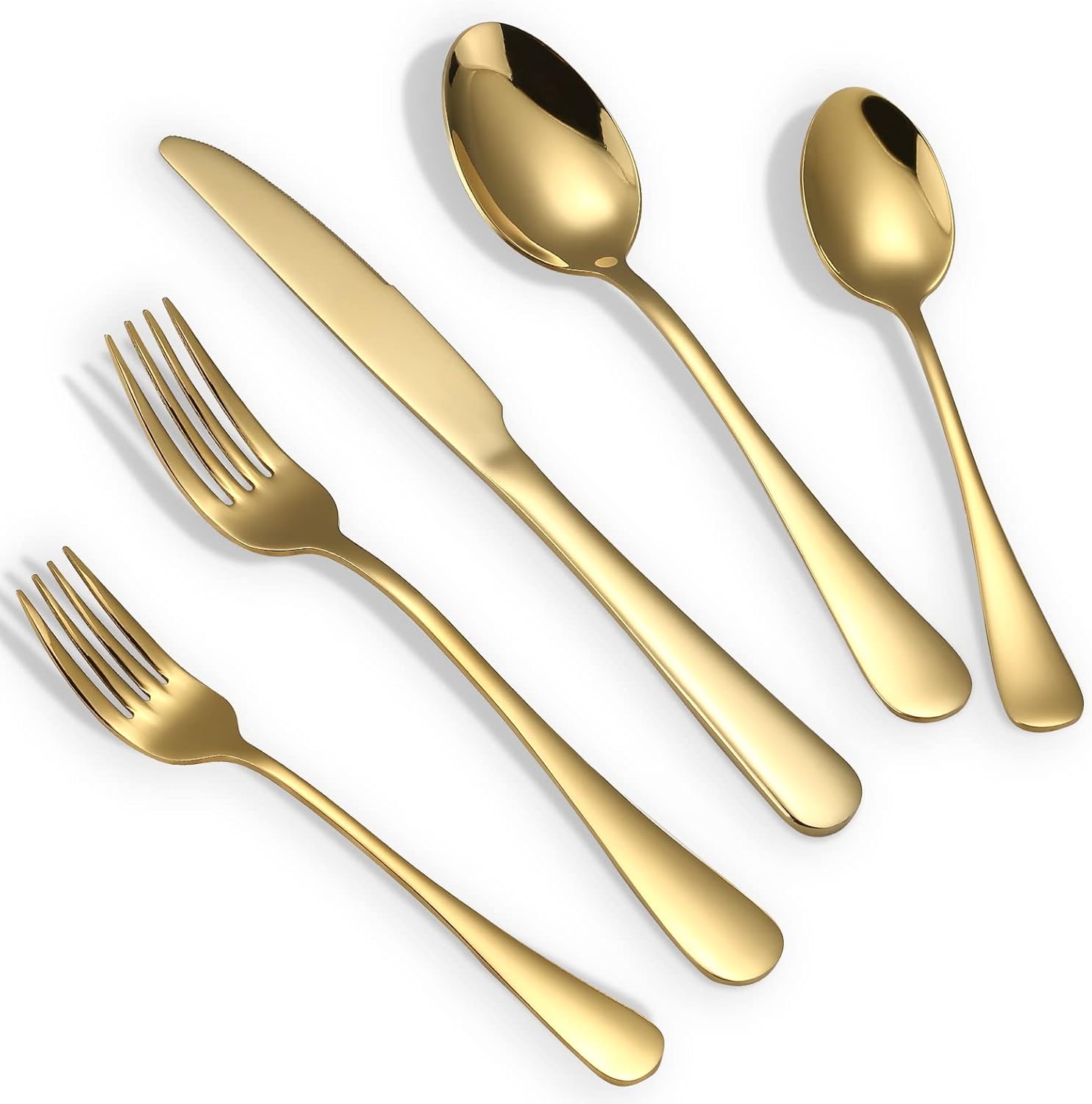 Briout Gold Silverware Set, 20 Piece Golden Cutlery Set Service for 4, Stainless Steel Flatware Set Include Spoons Forks Knives Tableware Utensil Set for Kitchen Home Restaurant, Shiny Gold Polished Briout Gold Silverware Set, 20 Piece Golden Cutlery Set Service for 4, Stainless Steel Flatware Set Include Spoons Forks Knives Tableware Utensil Set for Kitchen Home Restaurant, Shiny Gold Polished