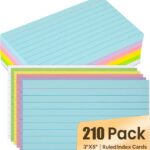 Index Cards 3x5, Ruled Flash Cards for Studying, Colored Note Cards Study Cards, 210 pcs Flashcards for Office and School Suplplies
