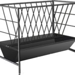 Pasture Hay Feeder 69 Gallon, Livestock 2 in 1 Hay and Grain Feeder, Heavy-Duty Galvanized Metal Goat Feeder with 2 Trays, Pasture Feeder for Goat, Sheep, Foal, Sheep