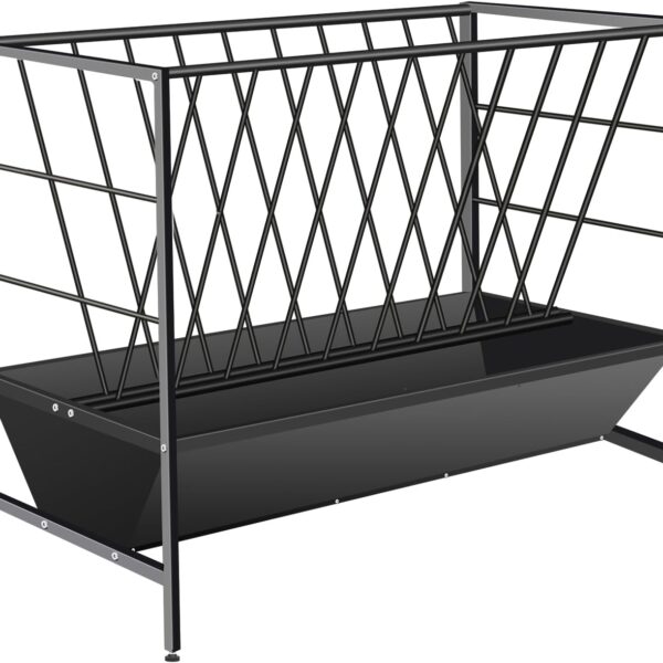 Pasture Hay Feeder 69 Gallon, Livestock 2 in 1 Hay and Grain Feeder, Heavy-Duty Galvanized Metal Goat Feeder with 2 Trays, Pasture Feeder for Goat, Sheep, Foal, Sheep