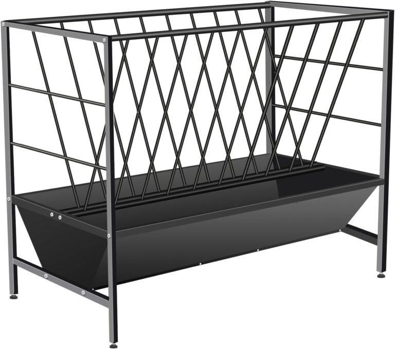 Pasture Hay Feeder 69 Gallon, Livestock 2 in 1 Hay and Grain Feeder, Heavy-Duty Galvanized Metal Goat Feeder with 2 Trays, Pasture Feeder for Goat, Sheep, Foal, Sheep