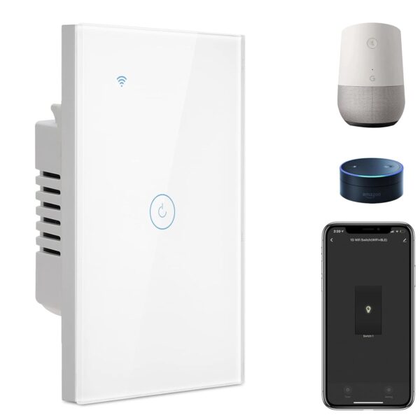 BSEED Smart Light Switch,1 Gang WiFi Touch Switch with Smart Life APP Control and Timing Function,White Single Pole Switches Work with Amazon Alexa,Google Assistant -(3 Way) Multi-Control Association