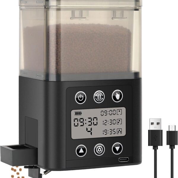 Smart Automatic Fish Feeder for Aquarium - [2025 Upgraded] 320ml Large Capacity & USB Rechargeable Fish Feeder Automatic Dispenser with LCD Display, Programmable Timer for Frequency & Portion Control
