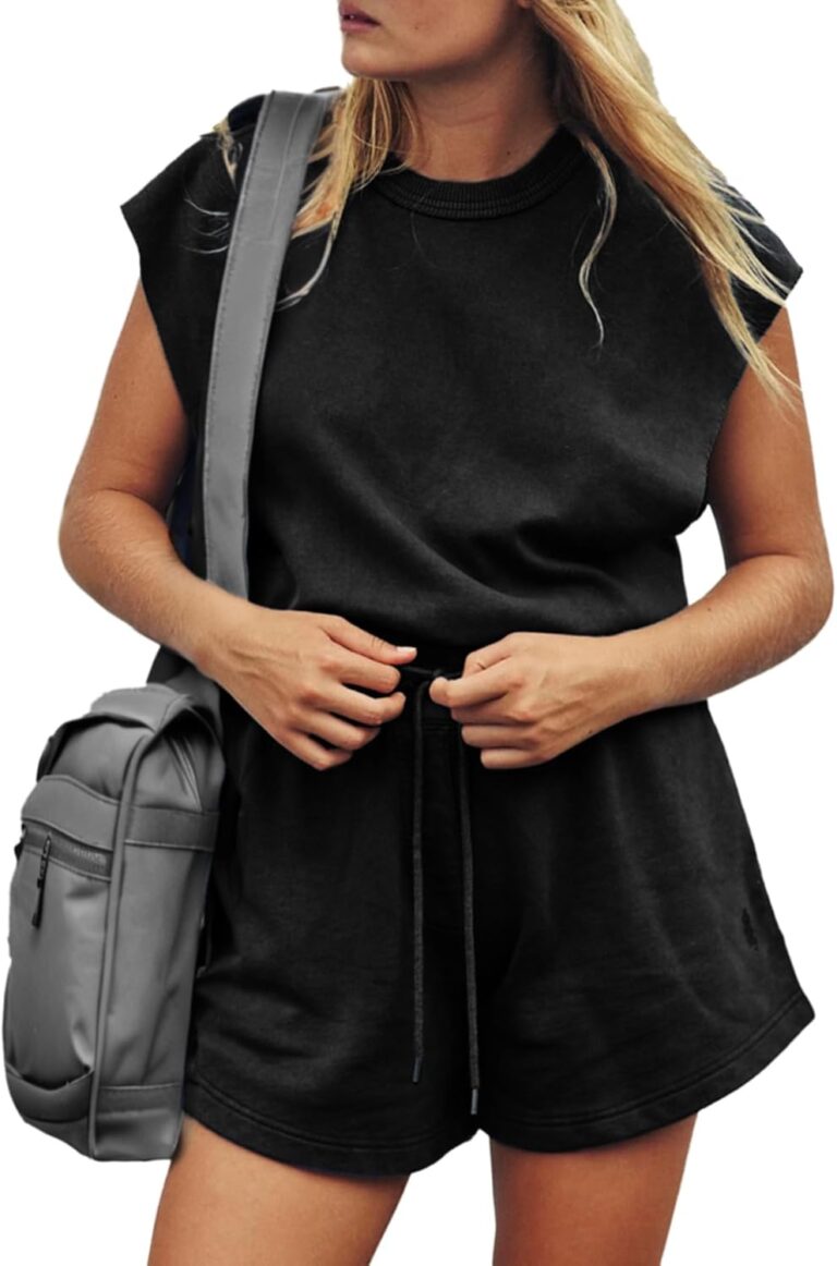 Glamaker Women's Summer Casual Shorts Romper Open Back Sleeveless Workout One Piece Jumpsuits With Pockets