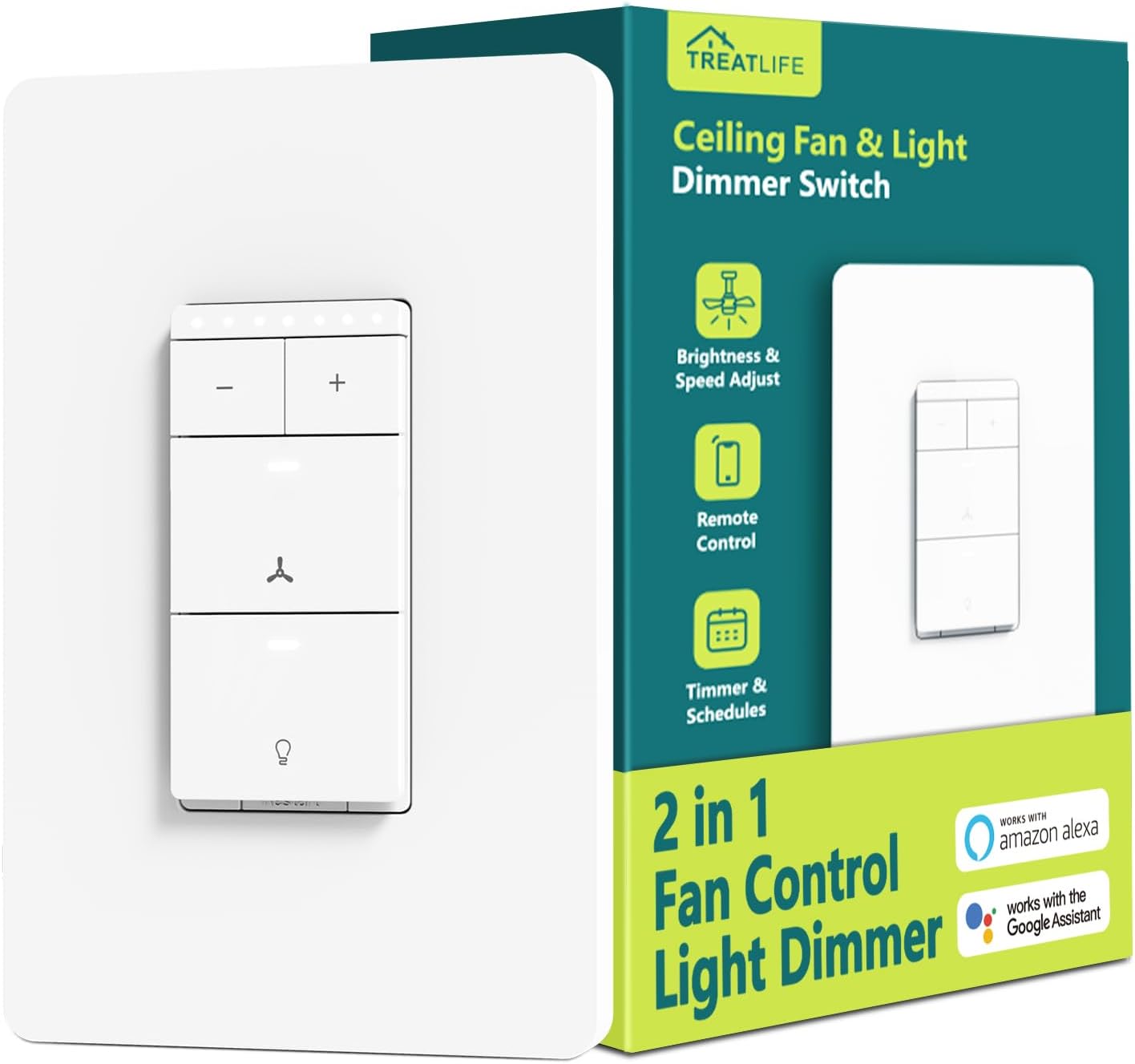 Smart Ceiling Fan Control and Dimmer Light Switch, Neutral Wire Needed, TREATLIFE 2.4Ghz Single Pole Wi-Fi Fan and Light Switch Combo, Works with Alexa, Google Home and SmartThings, Remote Control Smart Ceiling Fan Control and Dimmer Light Switch, Neutral Wire Needed, TREATLIFE 2.4Ghz Single Pole Wi-Fi Fan and Light Switch Combo, Works with Alexa, Google Home and SmartThings, Remote Control