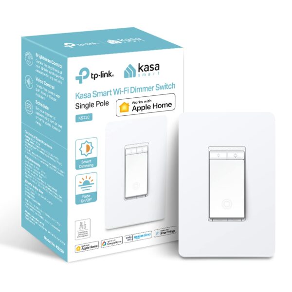 Kasa Apple HomeKit Smart Dimmer Switch KS220, Single Pole, Neutral Wire Required, 2.4GHz Wi-Fi Light Switch Works with Siri, Alexa and Google Home, UL Certified, No Hub Required, White