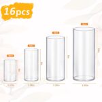 Homjoy Glass Cylinder Vase Sets 16 Pack Tall Clear Flower Vase Hurricane Floating Candle Holder for Table Centerpiece Wedding Home Dcor(2.17 x 4IN + 2.56 x 6IN + 3.15 x 8IN + 3.55 x 10IN)