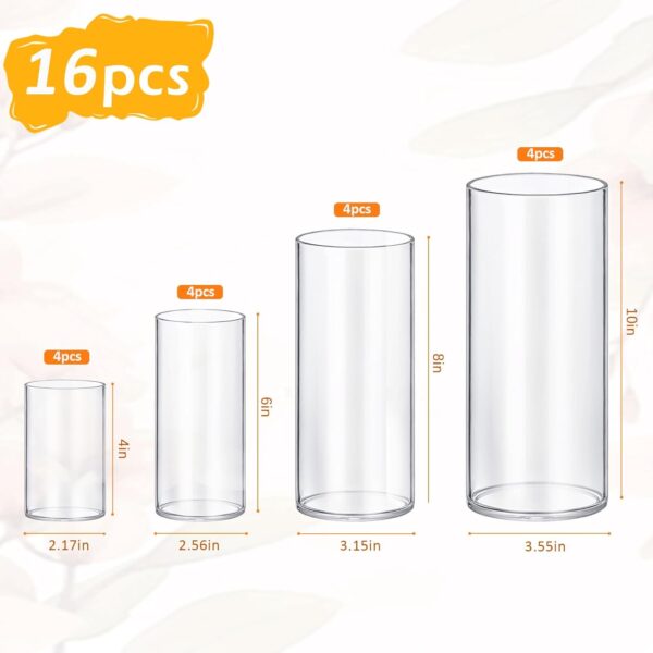 Homjoy Glass Cylinder Vase Sets 16 Pack Tall Clear Flower Vase Hurricane Floating Candle Holder for Table Centerpiece Wedding Home Dcor(2.17 x 4IN + 2.56 x 6IN + 3.15 x 8IN + 3.55 x 10IN)
