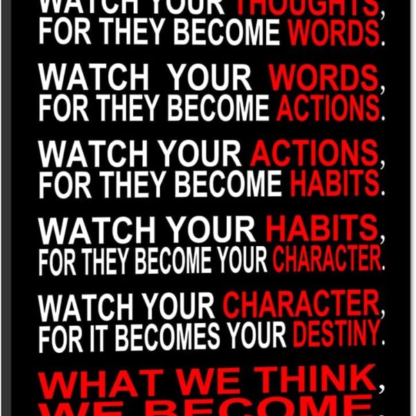 Pyradecor Watch Your Thoughts Motivational Classroom Poster Modern Canvas Prints Wall Art Paintings Ready to Hang for Office Living Room Home Decorations Stretched Pictures Artwork