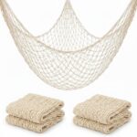 Sukh Fish Net Decorations for Party - 2PCS 39.37 * 78.74 in Fishing Net Decoration Netting for Wall Photo Hanging Nautical Fishnet Table Runner Decorative Ocean Theme Birthday Party Rope Nets