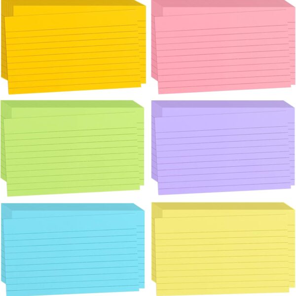 Tecmisse 1200 Pcs Ruled Index Cards, 3x5 Inches Colorful Index Cards Bulk, Heavy Colored Note Cards, Study Cards for School, Learning, Memo Scratch Pad, 6 Colors Notecards (1200)