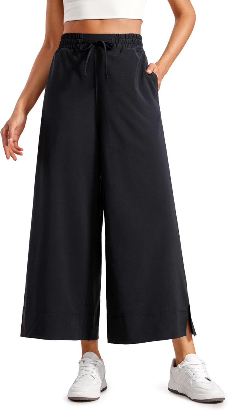 CRZ YOGA Lightweight Wide Leg Cropped Pants for Women 25" - Casual Travel Work Sweatpants Summer