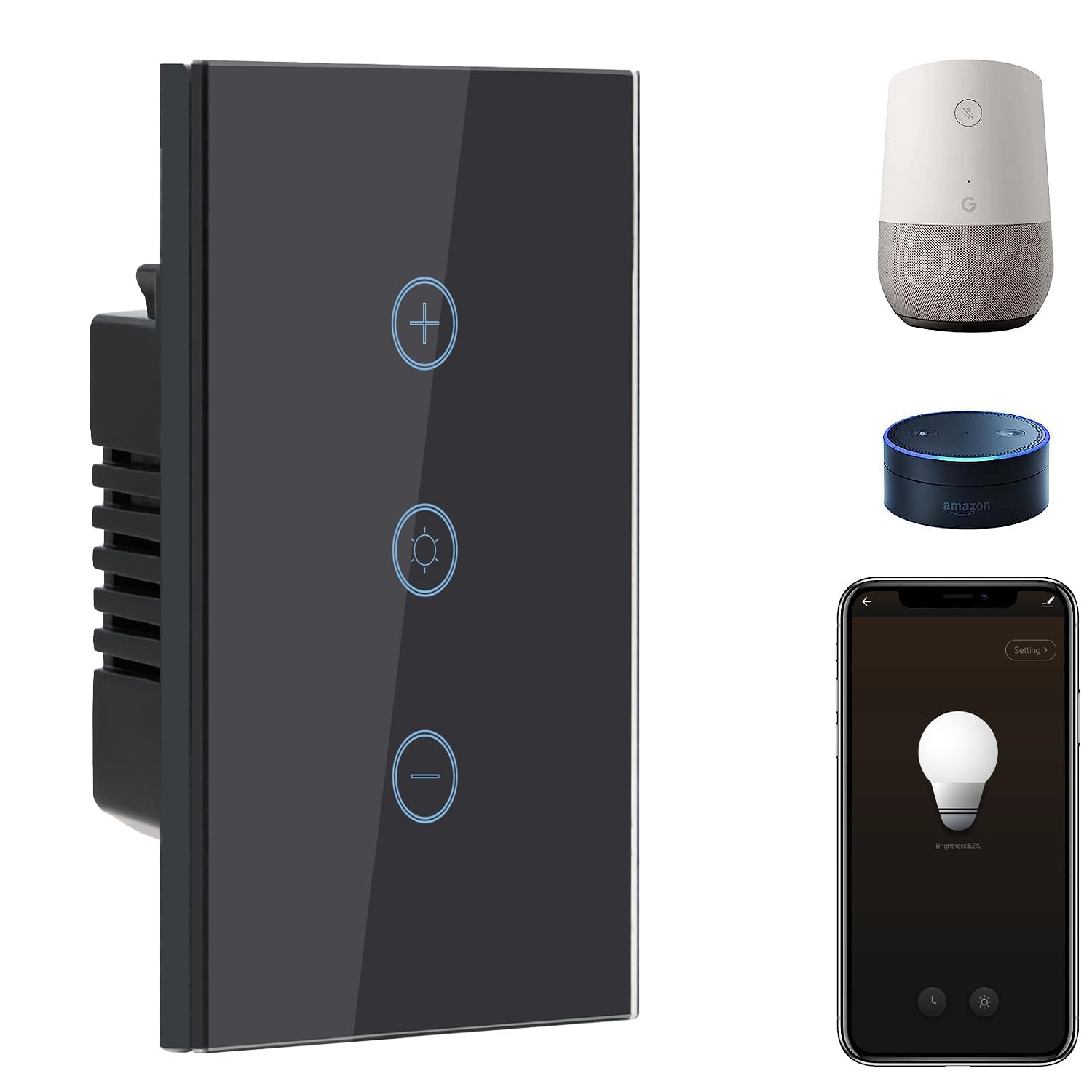 BSEED Smart Dimmer Switch, 2.4GHz WiFi Dimmer Light Switch Works with Alexa and Google Home, Neutral Wire Required Light Switch Dimmer, Single Pole Touch Dimmer Switch for Lamp, Remote Control, Black BSEED Smart Dimmer Switch, 2.4GHz WiFi Dimmer Light Switch Works with Alexa and Google Home, Neutral Wire Required Light Switch Dimmer, Single Pole Touch Dimmer Switch for Lamp, Remote Control, Black