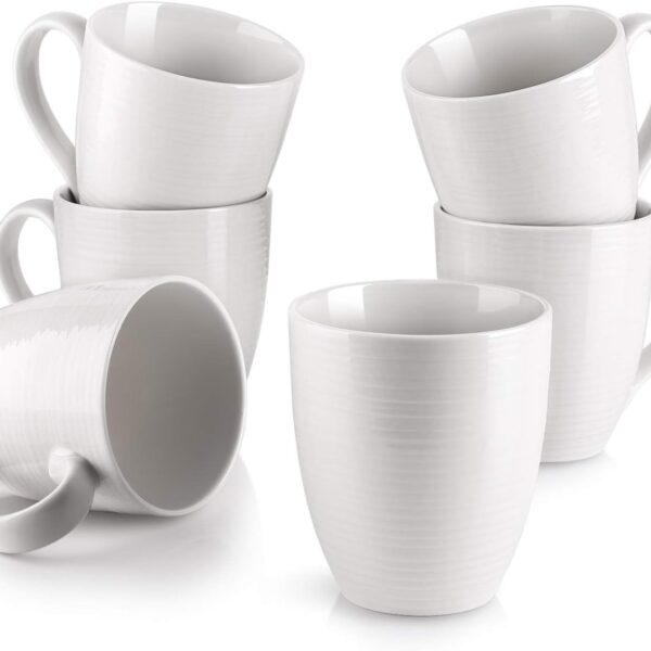 DOWAN Coffee Mugs, 17 Oz Coffee Mug Set of 6, Corrugated Tea Mugs (White)