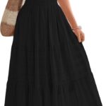 BTFBM Womens Summer 2026 Casual Midi Maxi Dresses Lightweight Short Sleeve V Neck Elastic Waist Boho Beach Dress Pockets