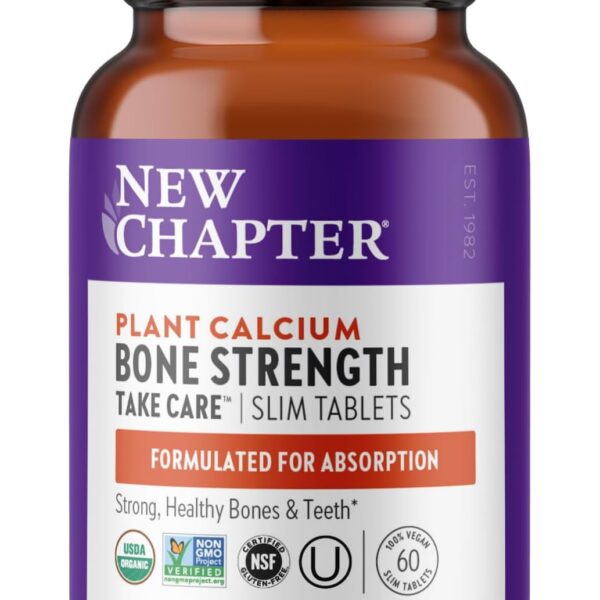New Chapter Calcium Supplement - Bone Strength Plant-Based USDA Organic Calcium with Magnesium, Vitamin D3+K2, for Bone Health & Joint Mobility, Heart Support, 905 mg dose - 60 Slim Tablets