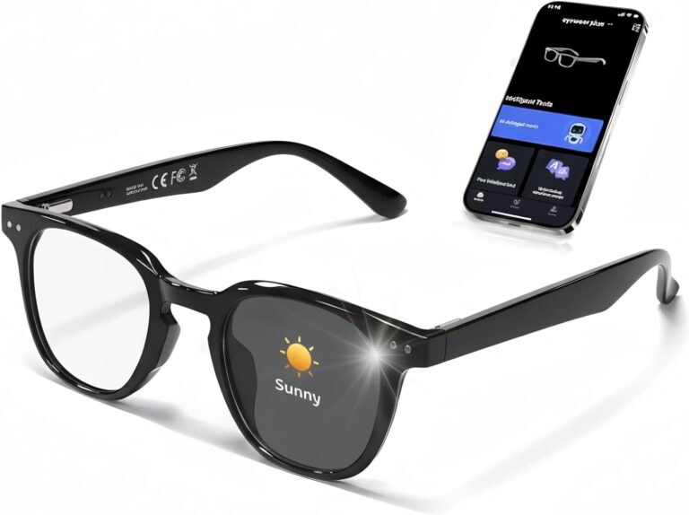 AI Smart Glasses with Open Ear Speaker, 5.4 Bluetooth,Voice Assistant Compatible,Real-Time Translation,Auto Color-Changing Lenses for Business&Outdoor Activities.