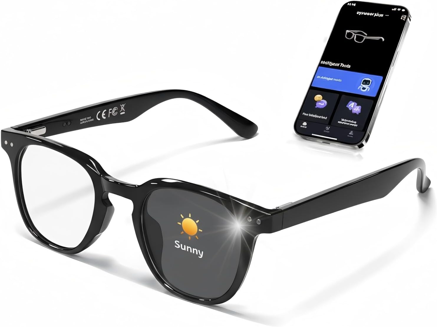 AI Smart Glasses with Open Ear Speaker, 5.4 Bluetooth,Voice Assistant Compatible,Real-Time Translation,Auto Color-Changing Lenses for Business&Outdoor Activities. AI Smart Glasses with Open Ear Speaker, 5.4 Bluetooth,Voice Assistant Compatible,Real-Time Translation,Auto Color-Changing Lenses for Business&Outdoor Activities.