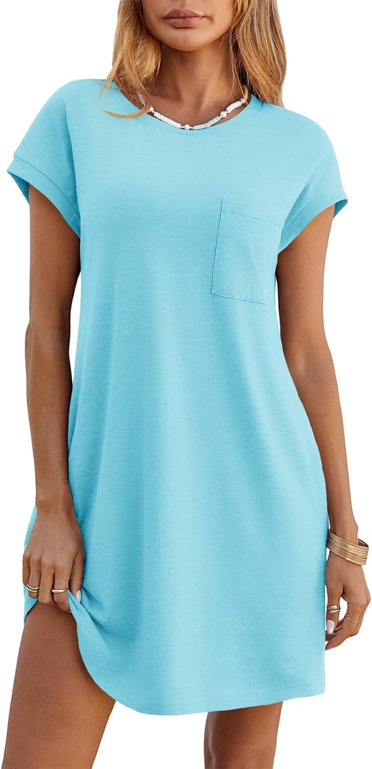 Wenrine Womens Summer T Shirt Dress Casual Short Sleeve Crewneck Loose Flowy Mini Dresses with Pockets Wenrine Womens Summer T Shirt Dress Casual Short Sleeve Crewneck Loose Flowy Mini Dresses with Pockets