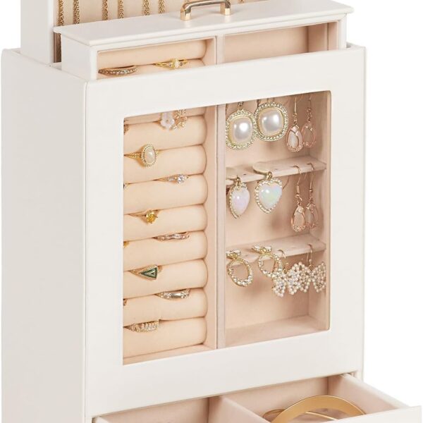 Mothers Day Gifts Homde Jewelry Organizer Girls Women Jewelry Box for Necklaces Rings Earrings Gift Bracelets Storage Case (White + Gold)
