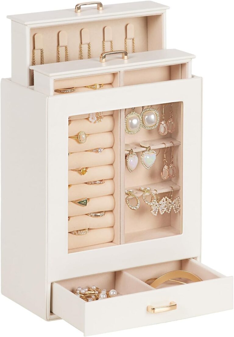 Mothers Day Gifts Homde Jewelry Organizer Girls Women Jewelry Box for Necklaces Rings Earrings Gift Bracelets Storage Case (White + Gold)