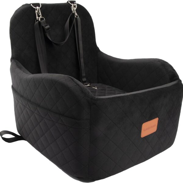 Lealchum Dog Booster Car Seat for Small/Medium Dogs Up to 35lbs,Elevated Cushion Fits in Front/Back Seat,Fully Detachable and Washable,2 Storage Pockets & Dog Leashes,Easy to Install(Black,Medium)