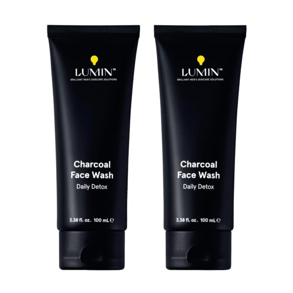 Lumin Charcoal Face Wash for Men, Daily Detox Cleanser, Hydrating Facial Wash w Activated Charcoal, Exfoliates & Unclogs Pores, Oil Control, Refreshing Skincare for Normal & Sensitive Skin, 2 Pack