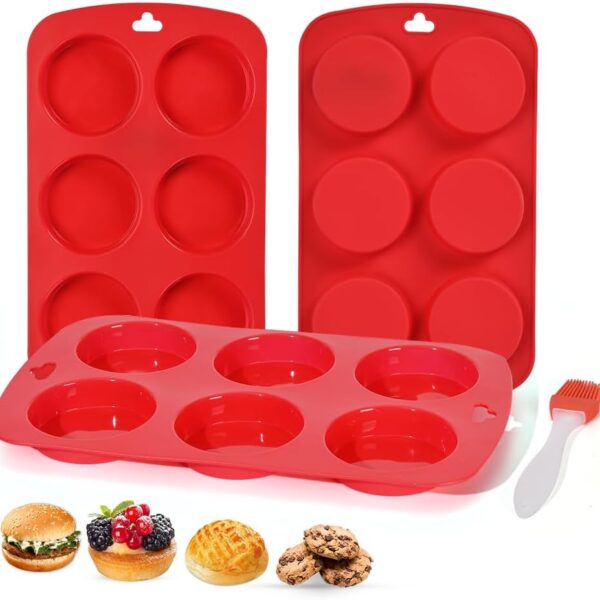 XIAOZHIHUI Silicone Muffin Top Pan 3 Pack,silicone egg molds for Breakfast Sandwiches 3 Inch Round for Baking English muffins,Hamburger,Whoopie Pies,Corn Bread,Egg bites,Tarts