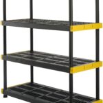 CX Black & Yellow, 4-Tier Heavy Duty Plastic Storage Shelves that Support up to 200lbs/shelf, Organization and Storage, Weather-Resistant Design, Easy Assembly (55"H x 48"W x 20"D)
