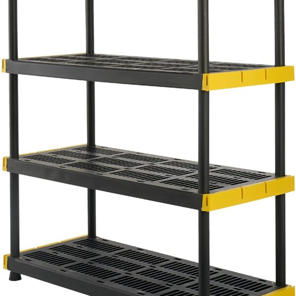 CX Black & Yellow, 4-Tier Heavy Duty Plastic Storage Shelves that Support up to 200lbs/shelf, Organization and Storage, Weather-Resistant Design, Easy Assembly (55"H x 48"W x 20"D)