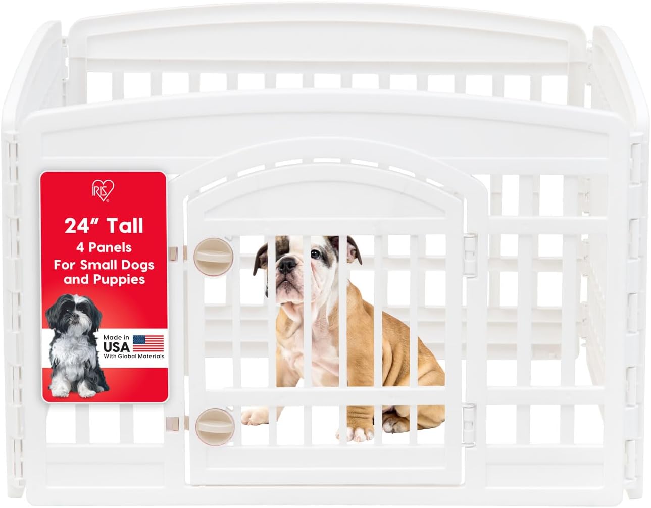 IRIS USA Dog Playpen with Door, 24 4 Panel Pet Exercise Pen Indoor Outdoor Puppy Play Pen, Portable Plastic Pet Fence for Small Medium Dogs, Foldable 35 x 35 x 24, White IRIS USA Dog Playpen with Door, 24 4 Panel Pet Exercise Pen Indoor Outdoor Puppy Play Pen, Portable Plastic Pet Fence for Small Medium Dogs, Foldable 35 x 35 x 24, White