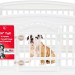 IRIS USA Dog Playpen with Door, 24 4 Panel Pet Exercise Pen  Indoor Outdoor Puppy Play Pen, Portable Plastic Pet Fence for Small Medium Dogs, Foldable 35 x 35 x 24, White