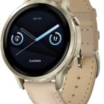 Garmin Venu 4, 41mm, Advanced Health and Fitness GPS Smartwatch, Bright Colorful Display,Built-In Flashlight,10 Days of Battery Life,Lunar Gold/Bone Silicone Band and Light Sand Leather Band -2 bands