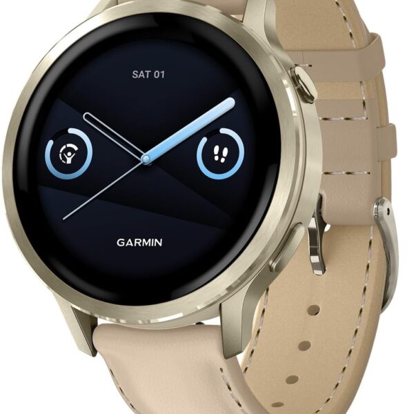 Garmin Venu 4, 41mm, Advanced Health and Fitness GPS Smartwatch, Bright Colorful Display,Built-In Flashlight,10 Days of Battery Life,Lunar Gold/Bone Silicone Band and Light Sand Leather Band -2 bands