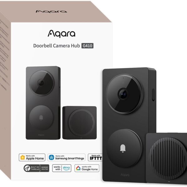 Aqara Smart Doorbell Camera G410 with Chime, 2K, HomeKit Secure Video, 2-Way Audio, Built-in Matter Hub, Wireless/Wired, Supports Apple Home, Alexa, Google, Home Assistant, 2.4G/5GHz Wi-Fi, Black