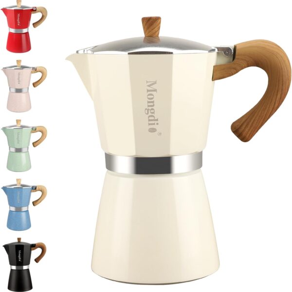 Mongdio Stovetop Espresso Maker Moka Pot, Cuban Coffee Maker Stove top coffee maker Moka Italian Espresso Greca Coffee Maker Brewer Percolator, 6 Espresso Cups, 10 oz - White
