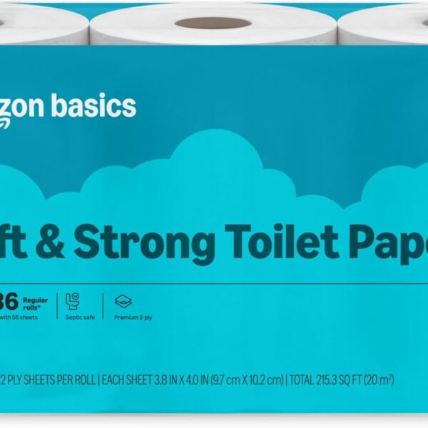 Amazon Basics Soft and Strong 2-Ply Toilet Paper, 6 Ultra Rolls = 24 Regular Rolls, Unscented, 340 Sheet (1 Pack of 6), Packaging May Vary