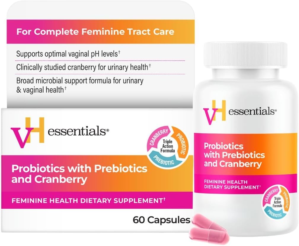 vH essentials Probiotics with Prebiotics and Cranberry Feminine Health Supplement - 60 Capsules vH essentials Probiotics with Prebiotics and Cranberry Feminine Health Supplement - 60 Capsules